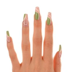 Groovy Greens | Gloss Long Coffin Press-On Nails